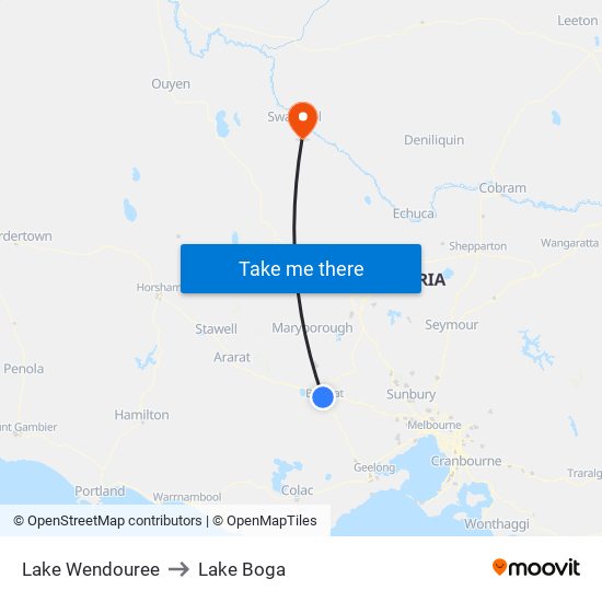 Lake Wendouree to Lake Boga map