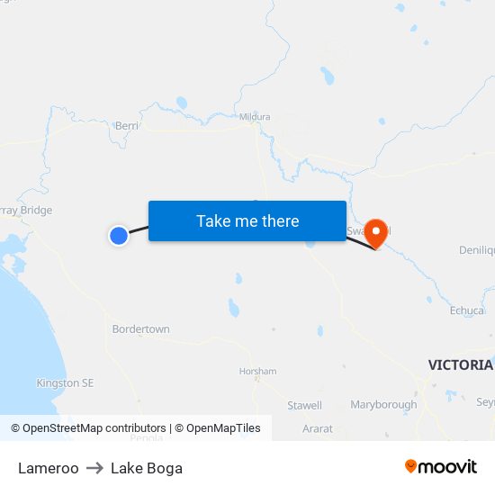 Lameroo to Lake Boga map