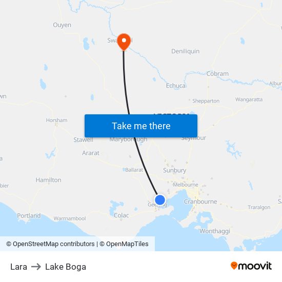 Lara to Lake Boga map