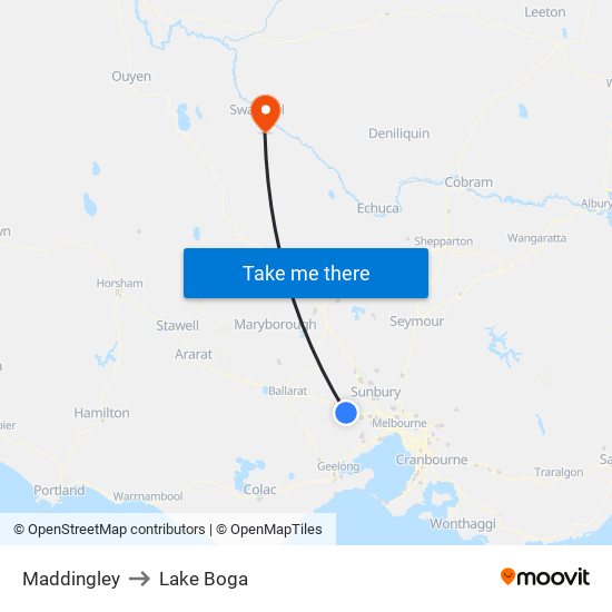 Maddingley to Lake Boga map