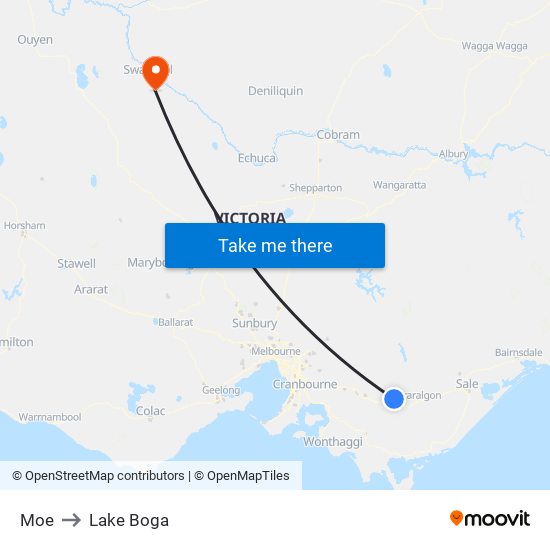 Moe to Lake Boga map