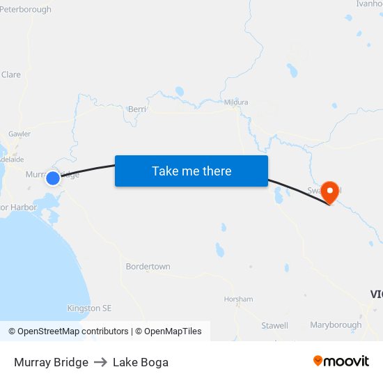 Murray Bridge to Lake Boga map