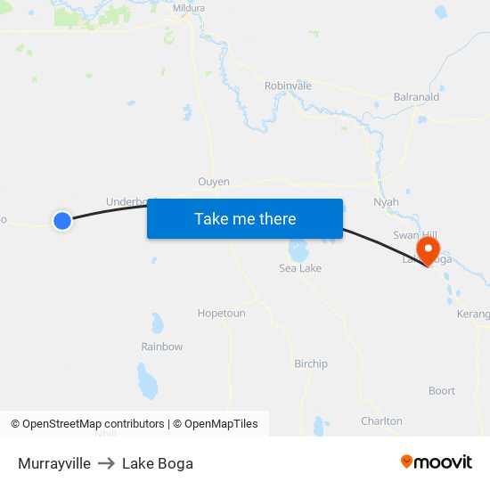 Murrayville to Lake Boga map