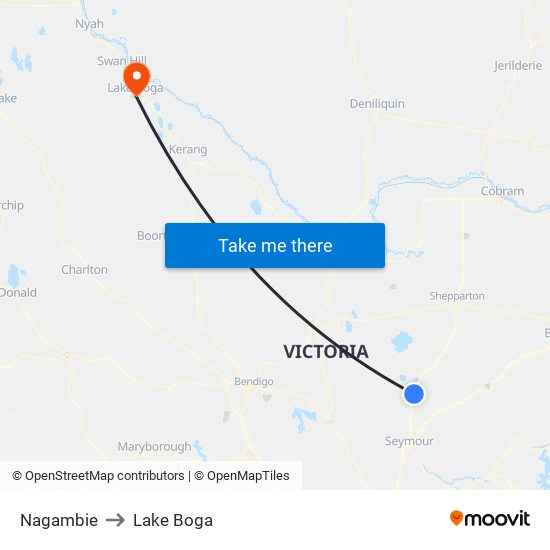 Nagambie to Lake Boga map