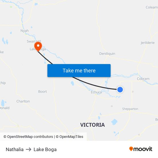 Nathalia to Lake Boga map