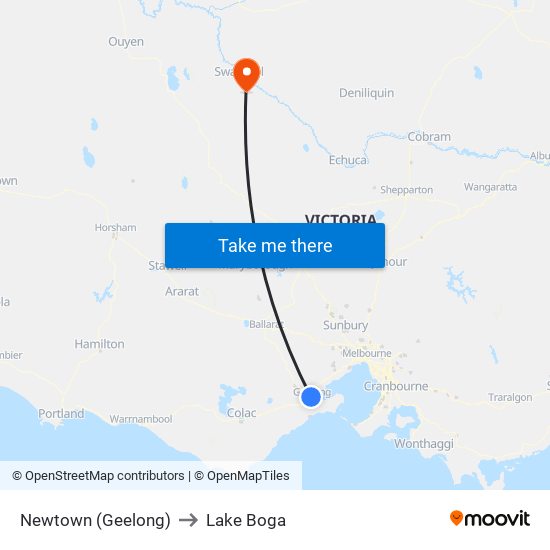 Newtown (Geelong) to Lake Boga map