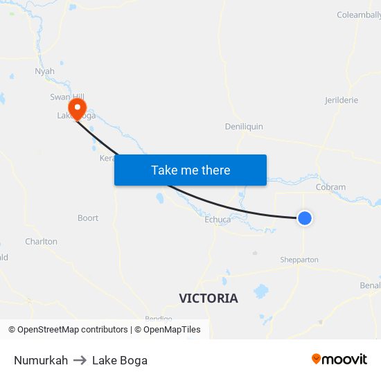 Numurkah to Lake Boga map