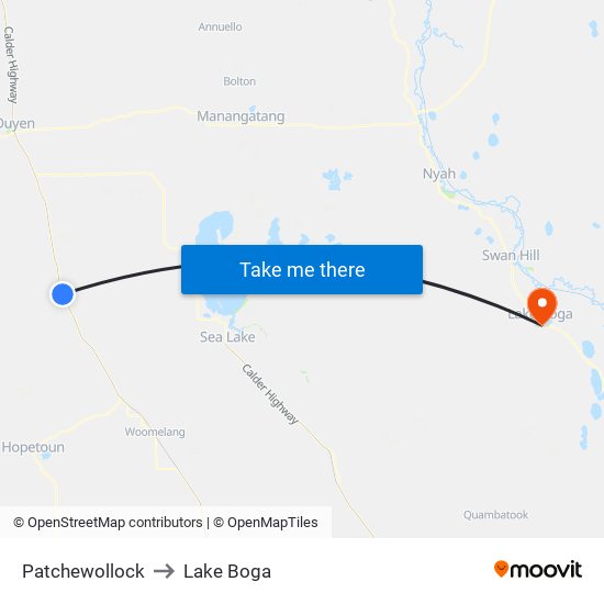 Patchewollock to Lake Boga map