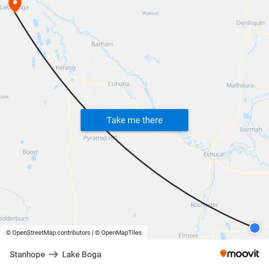 Stanhope to Lake Boga map