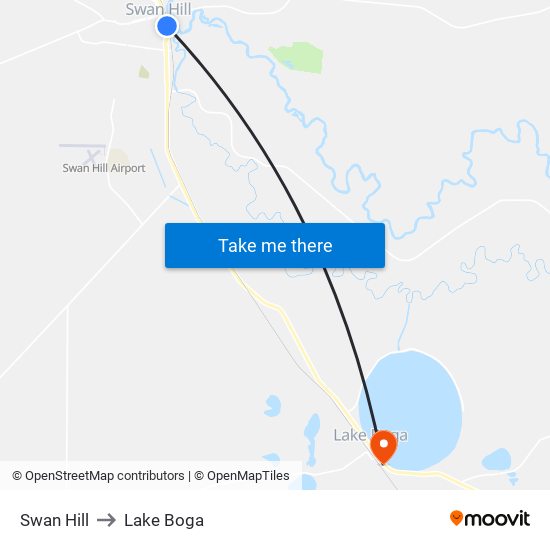 Swan Hill to Lake Boga map