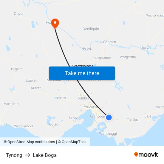 Tynong to Lake Boga map