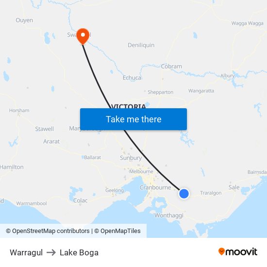 Warragul to Lake Boga map