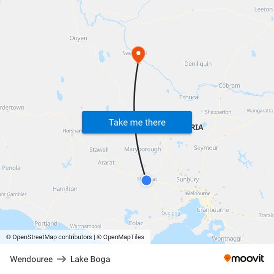 Wendouree to Lake Boga map