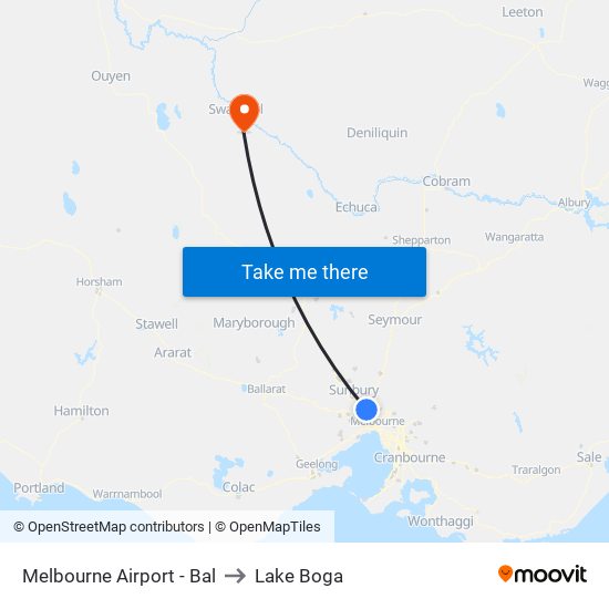 Melbourne Airport - Bal to Lake Boga map