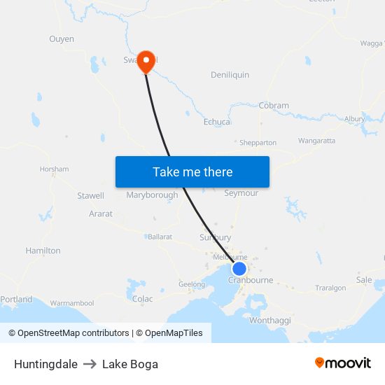 Huntingdale to Lake Boga map