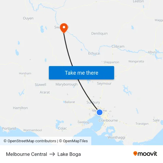 Melbourne Central to Lake Boga map