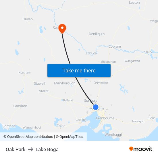 Oak Park to Lake Boga map