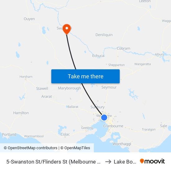 5-Swanston St/Flinders St (Melbourne City) to Lake Boga map