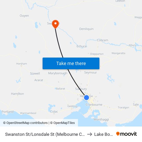 Swanston St/Lonsdale St (Melbourne City) to Lake Boga map