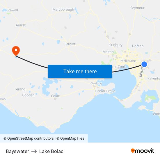 Bayswater to Lake Bolac map