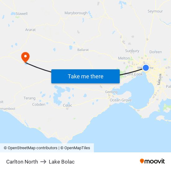 Carlton North to Lake Bolac map