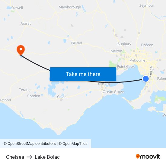 Chelsea to Lake Bolac map