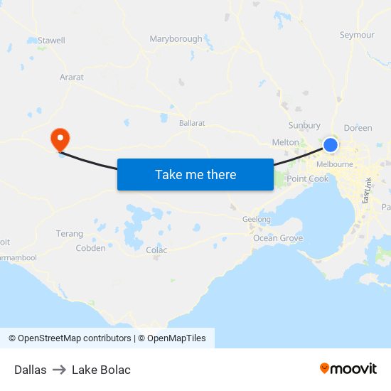 Dallas to Lake Bolac map
