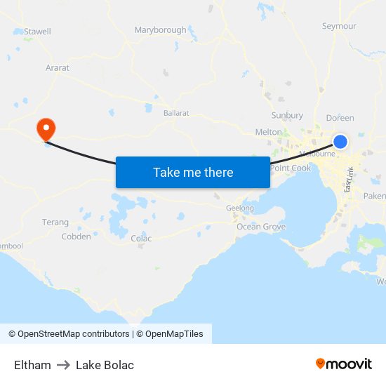 Eltham to Lake Bolac map
