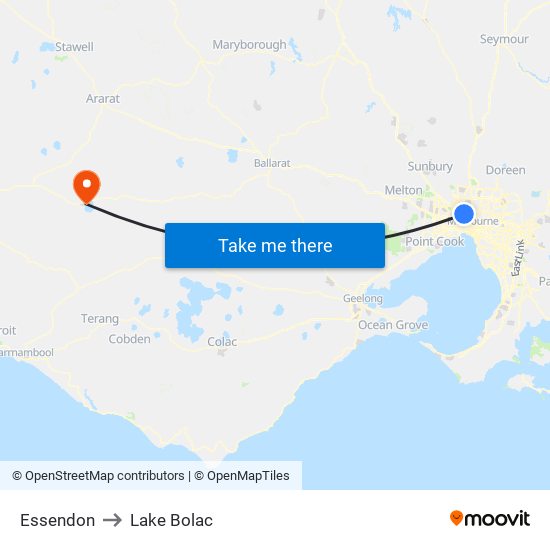 Essendon to Lake Bolac map