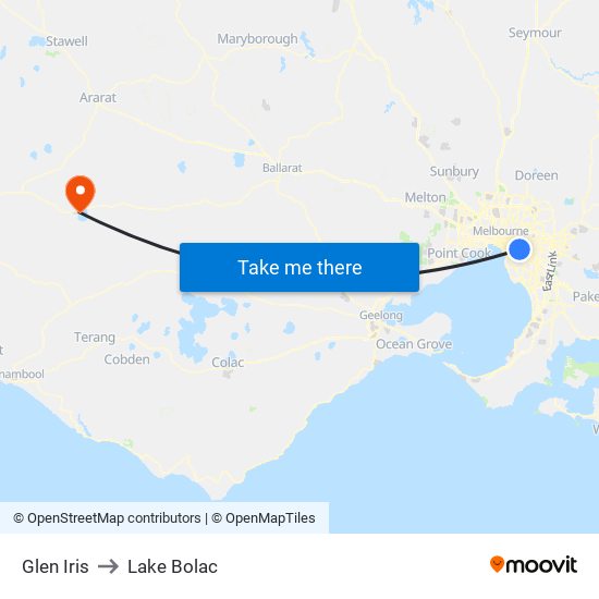 Glen Iris to Lake Bolac map