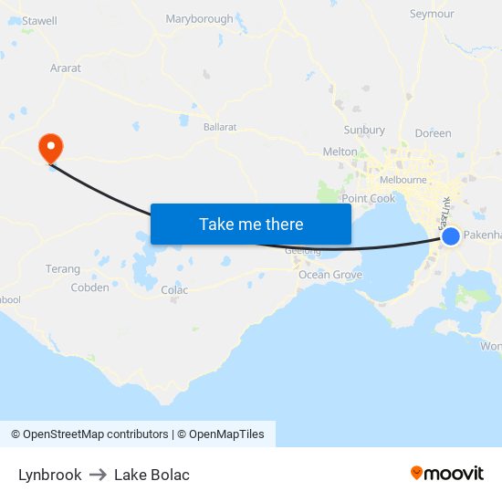 Lynbrook to Lake Bolac map