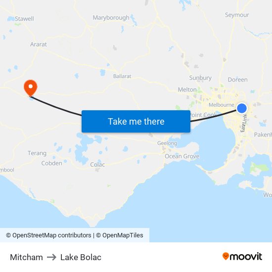 Mitcham to Lake Bolac map