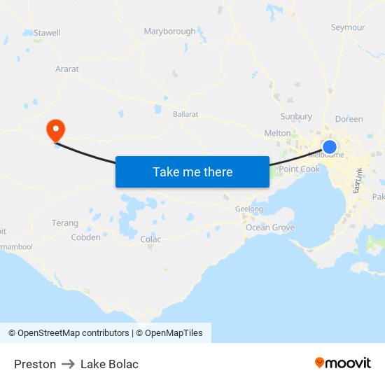 Preston to Lake Bolac map