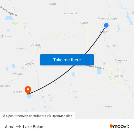Alma to Lake Bolac map