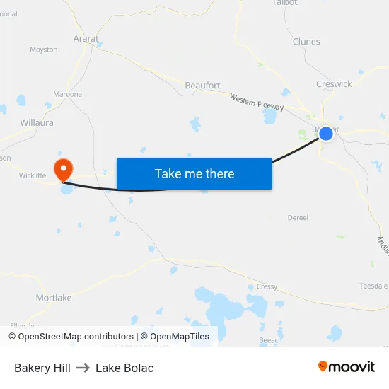 Bakery Hill to Lake Bolac map