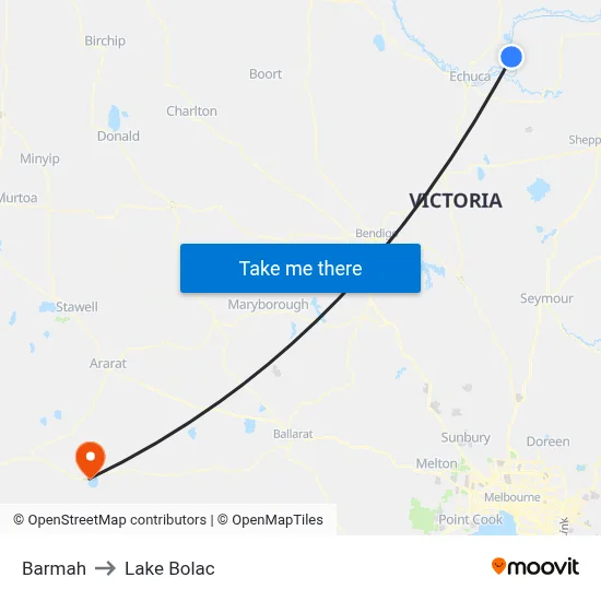 Barmah to Lake Bolac map