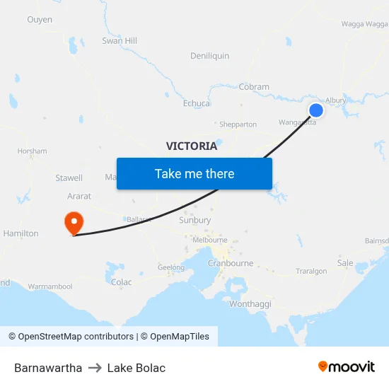 Barnawartha to Lake Bolac map