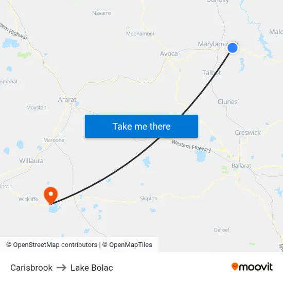Carisbrook to Lake Bolac map