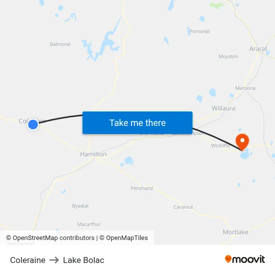 Coleraine to Lake Bolac map