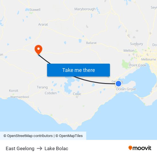 East Geelong to Lake Bolac map