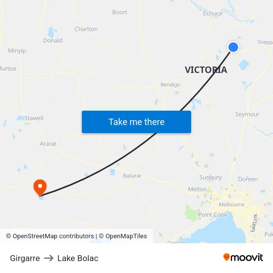 Girgarre to Lake Bolac map