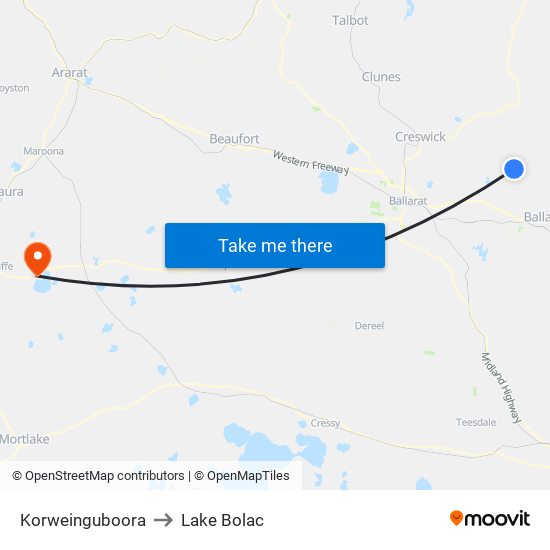 Korweinguboora to Lake Bolac map