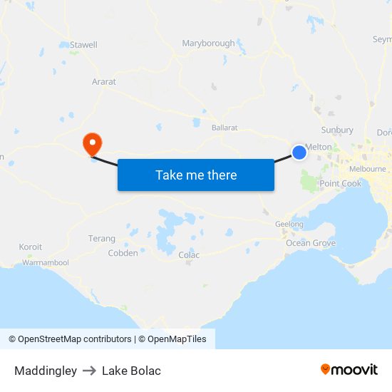 Maddingley to Lake Bolac map