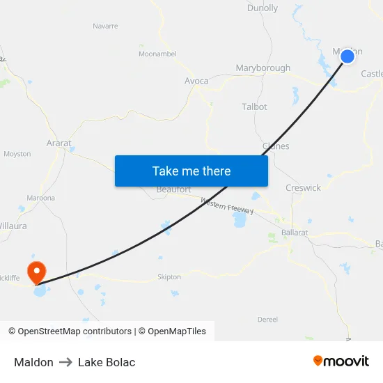 Maldon to Lake Bolac map