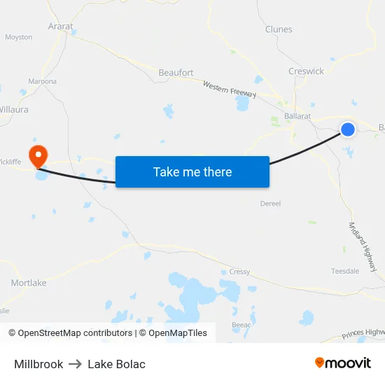 Millbrook to Lake Bolac map