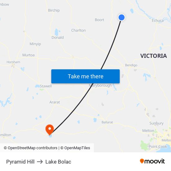 Pyramid Hill to Lake Bolac map