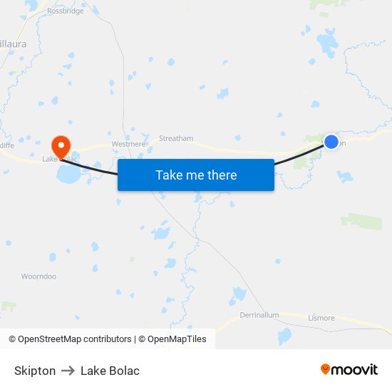 Skipton to Lake Bolac map
