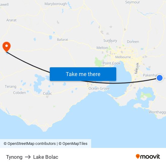 Tynong to Lake Bolac map