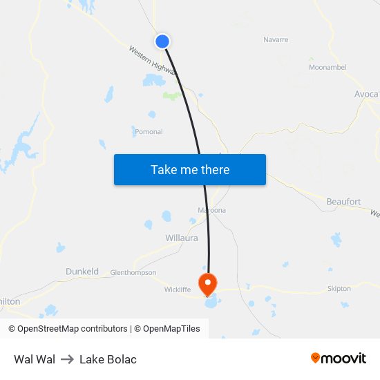 Wal Wal to Lake Bolac map