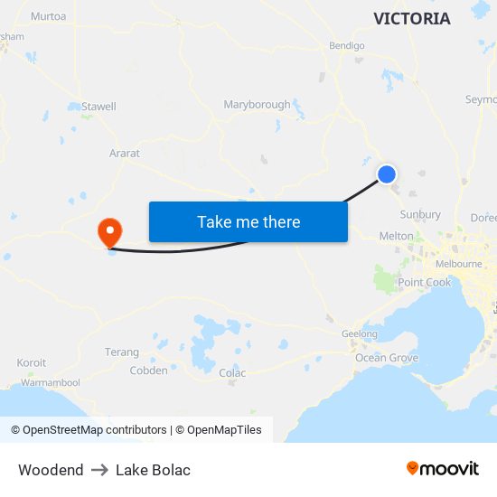 Woodend to Lake Bolac map